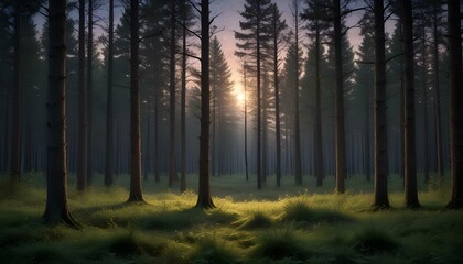 Green Forest Sun Sky Pine Bamboo Trees Jungle Canopy Background Summer Spring Autmn Camping Travel