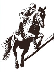 A dynamic illustration of a horse and rider in action, showcasing equestrian skills and athleticism.