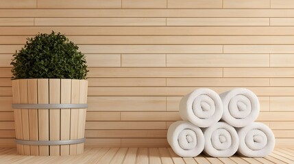 Relaxing Spa Interior with Towels and Plant Decor