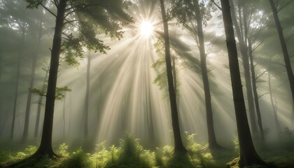 Green Forest Sun Sky Pine Bamboo Trees Jungle Canopy Background Summer Spring Autmn Camping Travel