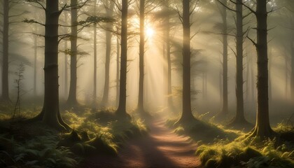 Green Forest Sun Sky Pine Bamboo Trees Jungle Canopy Background Summer Spring Autmn Camping Travel