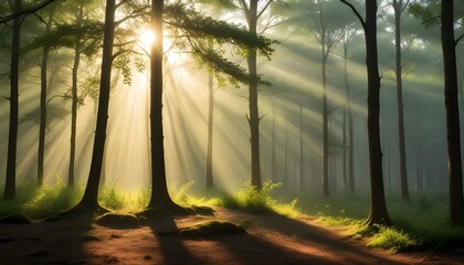 Green Forest Sun Sky Pine Bamboo Trees Jungle Canopy Background Summer Spring Autmn Camping Travel