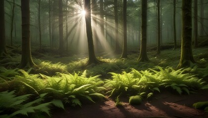Green Forest Sun Sky Pine Bamboo Trees Jungle Canopy Background Summer Spring Autmn Camping Travel