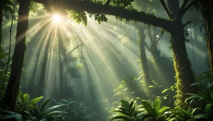 Green Forest Sun Sky Pine Bamboo Trees Jungle Canopy Background Summer Spring Autmn Camping Travel