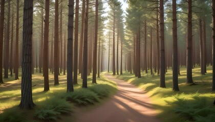 Green Forest Sun Sky Pine Bamboo Trees Jungle Canopy Background Summer Spring Autmn Camping Travel