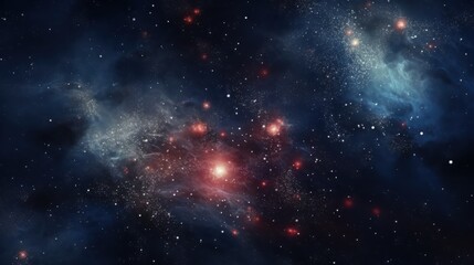 Naklejka premium Celestial Nebulae Red And Blue Cosmic Dust Stars