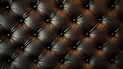 Naklejka premium Elegant Dark Brown Leather Upholstery with Diamond Tufting and Brass Buttons
