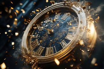 Obraz premium Timepiece explosion historical setting digital art surreal environment close-up view concept of time and change