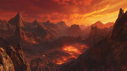 Naklejka premium A desolate landscape with a large volcano in the background