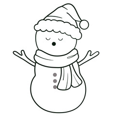 Winter Snowman Line Art Doodle Illustration