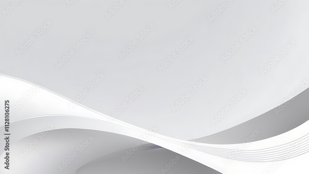 Poster minimalist digital abstract artwork with flowing white wave design on soft gray background