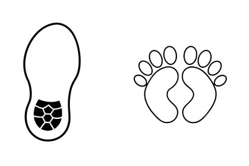 Human Foot and Shoe Print Icon Set - Vector Illustration Isolated on White