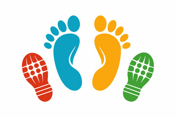 Human Foot and Shoe Print Icon Set - Vector Illustration Isolated on White