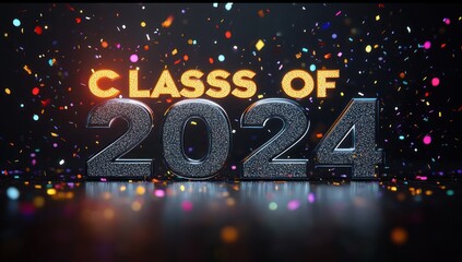 Graduation Celebration Class of 2025 3D Typography Confetti Design