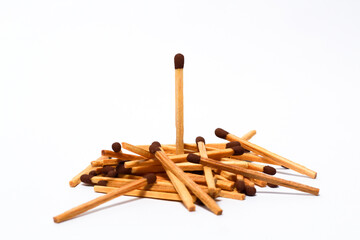 Wooden match sticks on isolated white background