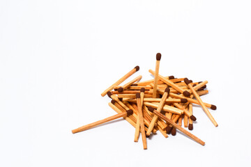 Wooden match sticks on isolated white background