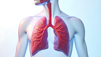Human Respiratory System Illustration Featuring Lungs and Airways in a Scientific and Educational Style