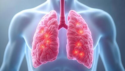 Human Lungs with Inflammation and Neural Connections Highlighting Respiratory Issues and Health Concepts