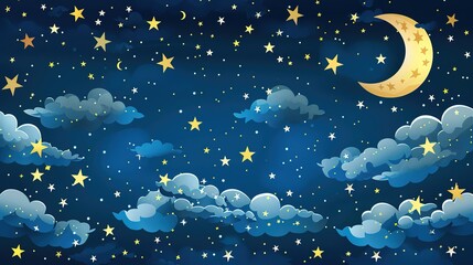 Naklejka premium Blue dark night sky with many stars