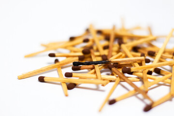 Wooden match sticks on isolated white background