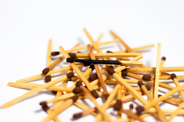 Wooden match sticks on isolated white background