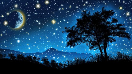 Naklejka premium Blue dark night sky with many stars