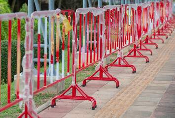 Red iron fence for many traffic routes