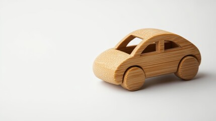 Wooden toy car on a white background.