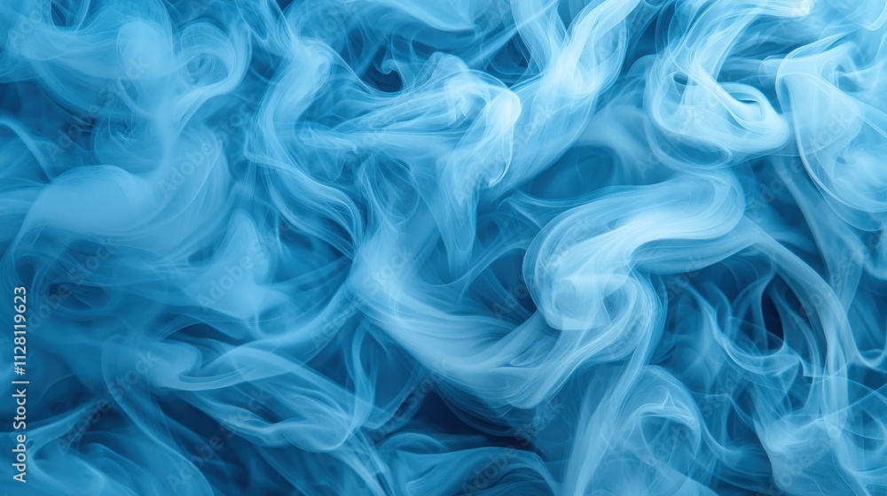 Poster a swirling pattern of soft blue smoke, creating an ethereal and calming visual effect.