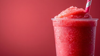 Watermelon Slush is a refreshing icy drink served in a clear cup, featuring a vibrant red color and frosty texture, perfect for hot summer days.