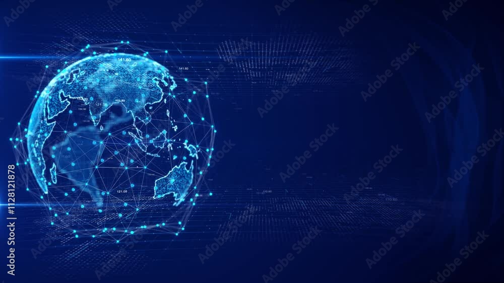 Poster cyber futuristic worldwide business global 3d world trade map of 5g smart deep tech space ai big dat