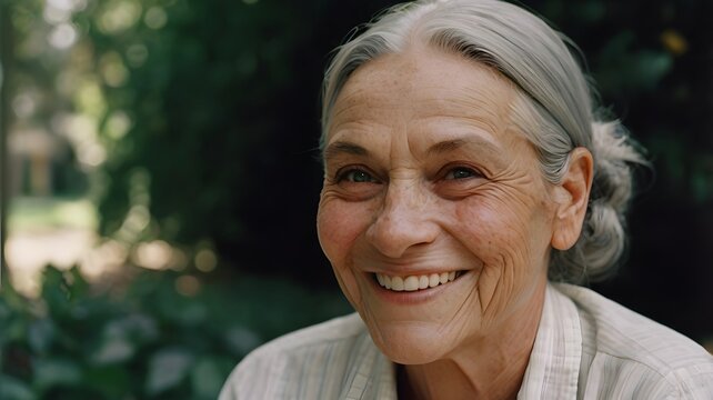 Old woman smiling with joy her wrinkles and dimples celebrating her life journey