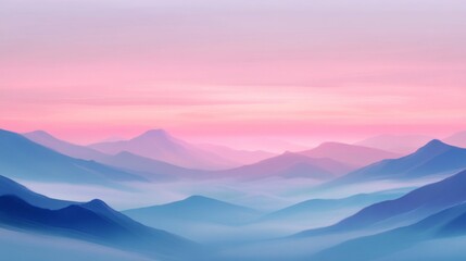 Fototapeta premium Pastel Mountainscape Under a Pink Sunrise Sky