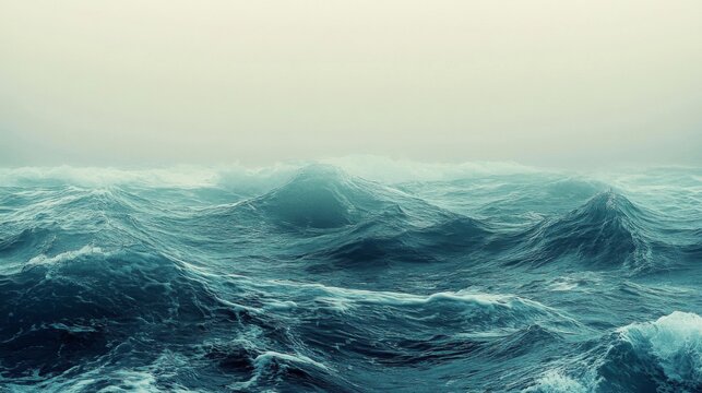 Rolling Waves Under a Misty Sky