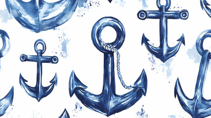 Hand drawn blue anchors nautical seamless pattern. Nautical. Illustration