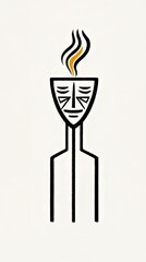 Obraz premium The character is drinking a cup of coffee drawn in vintage line illustration style. People art style wallpaper isolated background