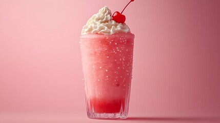 Watermelon Slush is a vibrant, refreshing drink topped with whipped cream and a cherry. Its bright pink hue and frosty texture make it a perfect summer treat.