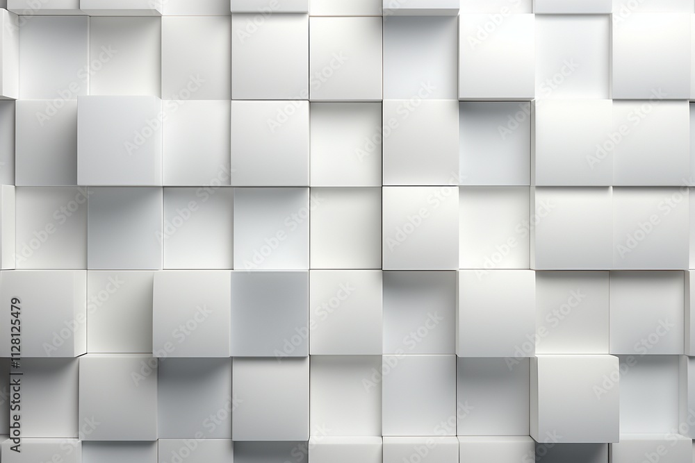 Poster modern abstract 3d geometric pattern with white cubes in a minimalist monochromatic design