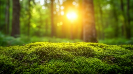 Fototapeta premium Lush Green Moss In A Sunny Forest