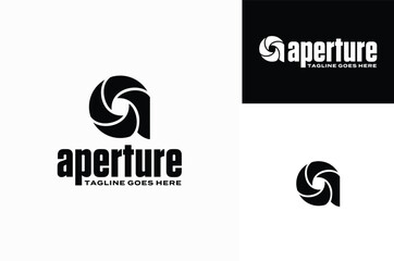 Initial Letter A with Aperture Shutter Lens Camera for Photography Photographer logo design