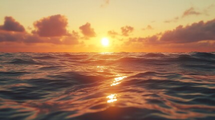 Obraz premium Golden Sunset Over Ocean Waves