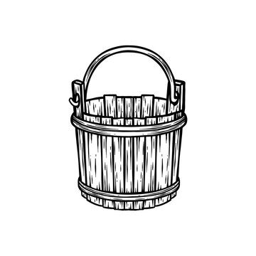 recommend clip art: black and white illustration of a wooden bucket
