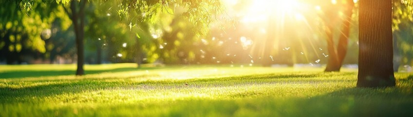 Obraz premium Beautiful landscape park garden grassy field foreground sun summer natural