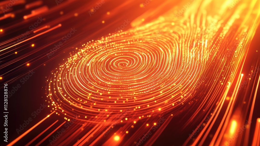 Aufkleber A bright orange digital fingerprint design, symbolizing cybersecurity and digital identity with glowing lines and high-tech visual elements