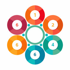 Set of Six Blank Circle Diagram Templates -1 2  3, 4, 5, and 6 Segments for Infographics