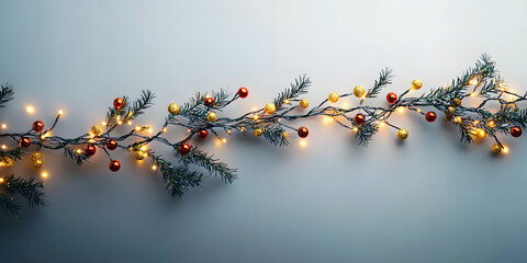 A thin line of garland with tiny, scattered baubles, running across a blank background.