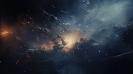 Cosmic Landscape of Glowing Nebula and Rocky Asteroids