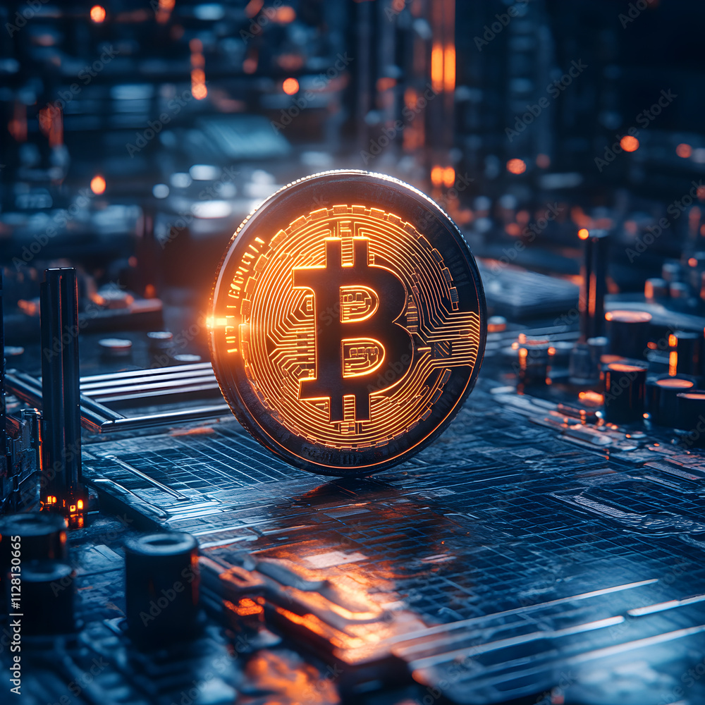 Aufkleber dynamic bitcoin token digital marketplace photostock high-tech environment close-up view cryptocurre