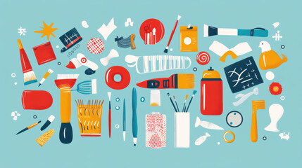 Creative hobby vector art depicting artistic activities like painting, knitting, and sculpting, flat design