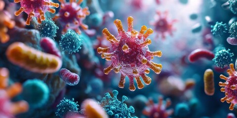 Microscopic World Colorful Viruses Bacteria and Microbes in High Resolution